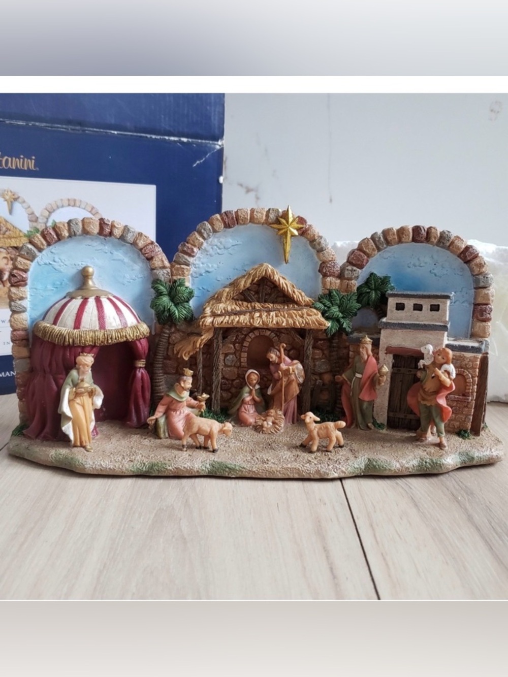 FONTANINI Hand-Painted Nativity Scene in Beige, Brown and Gold Accents